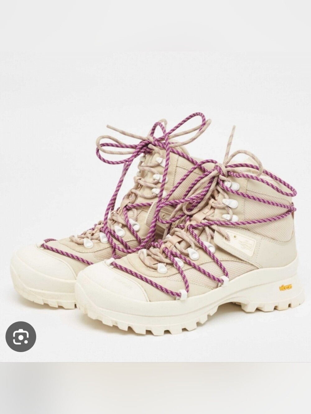 Moncler Beige Lace-Up Hiking Boots with Purple-Pink Laces 7.5